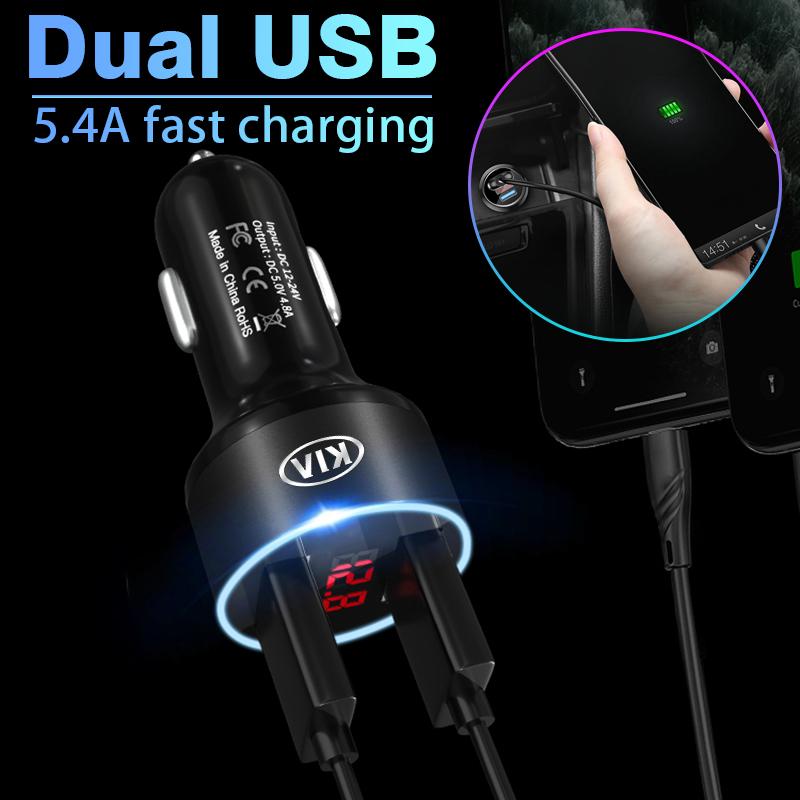 1pcs Fashion 2025 Car Charger 2 USB Ports Fast Charging Digital Display Car Accessories For KIA Cerato Sportage R K2 K3 K5 Sorento Sportage R Rio Soul