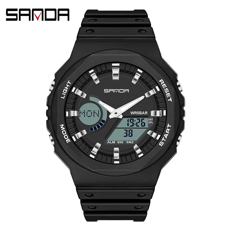 Sandafeng Student Simple Dual Display Synchronous Movement Electronic Watch Waterproof Multi-Function