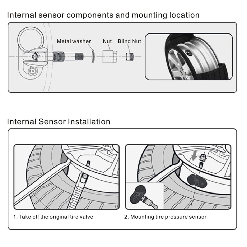 Solar Power Car TPMS Tire Pressure Monitoring System With 4 External or Built-in Sensors LED Display Temperature Warning Fuel Save