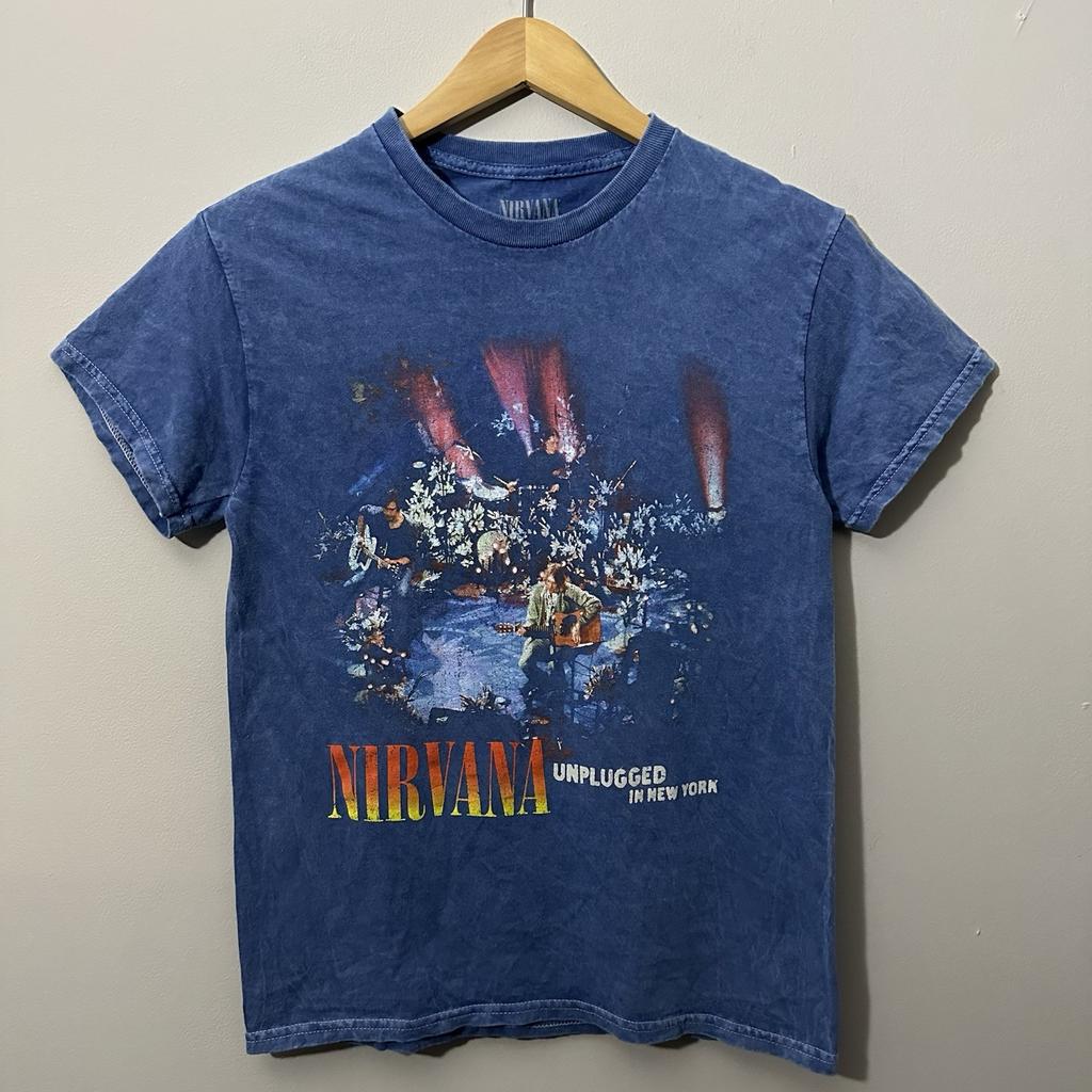 Nirvana Unplugged Band T Shirt Womens Size Small Blue Kurt Cobain