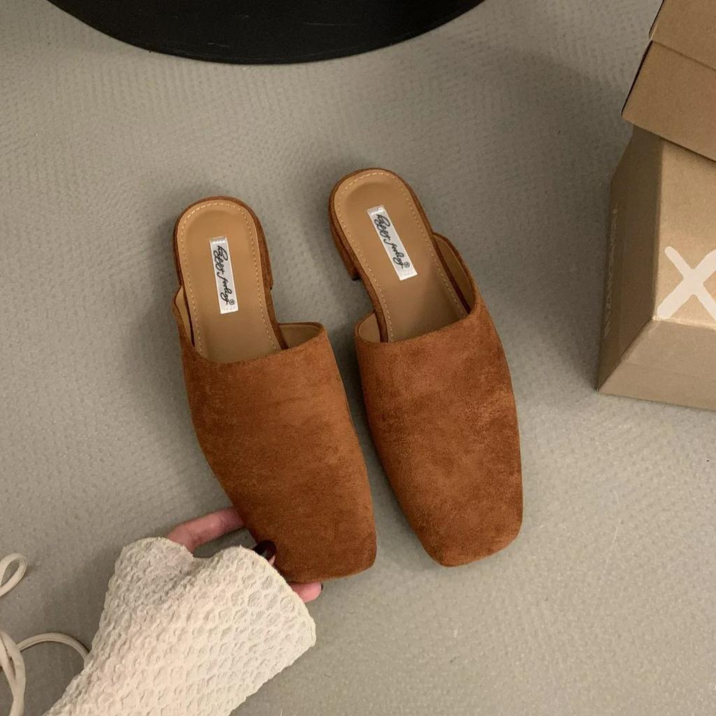 Fashion Bailamos 2025 Women Flat Shoes Fashion Round Toe Slip On Mules Shoes Soft Flat Heel Outdoor Casual Dress Sandal Shoes