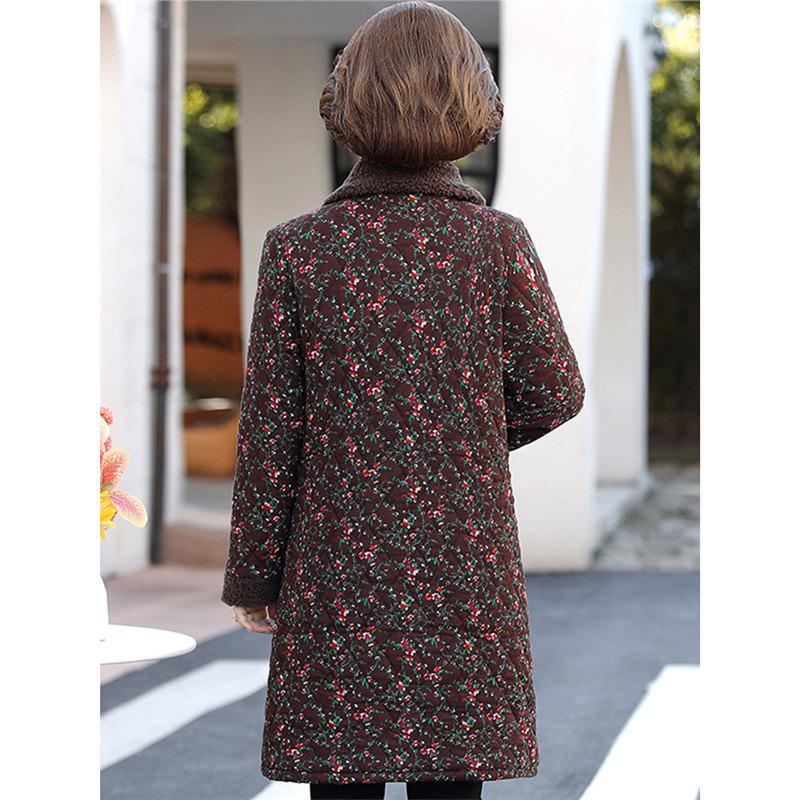 Mamas mittellange Winterjacke mit Blumenmuster - Fleecegefüttert & verdickt für Wärme, ideal für Frauen mittleren und höheren Alters