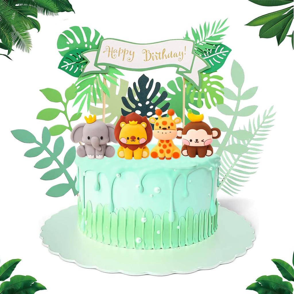Jungle Safari Animal Cake Toppers with Elephant Giraffe Lion Monkey for Jungle Themed Party Baby Showers Kids Birthday Party