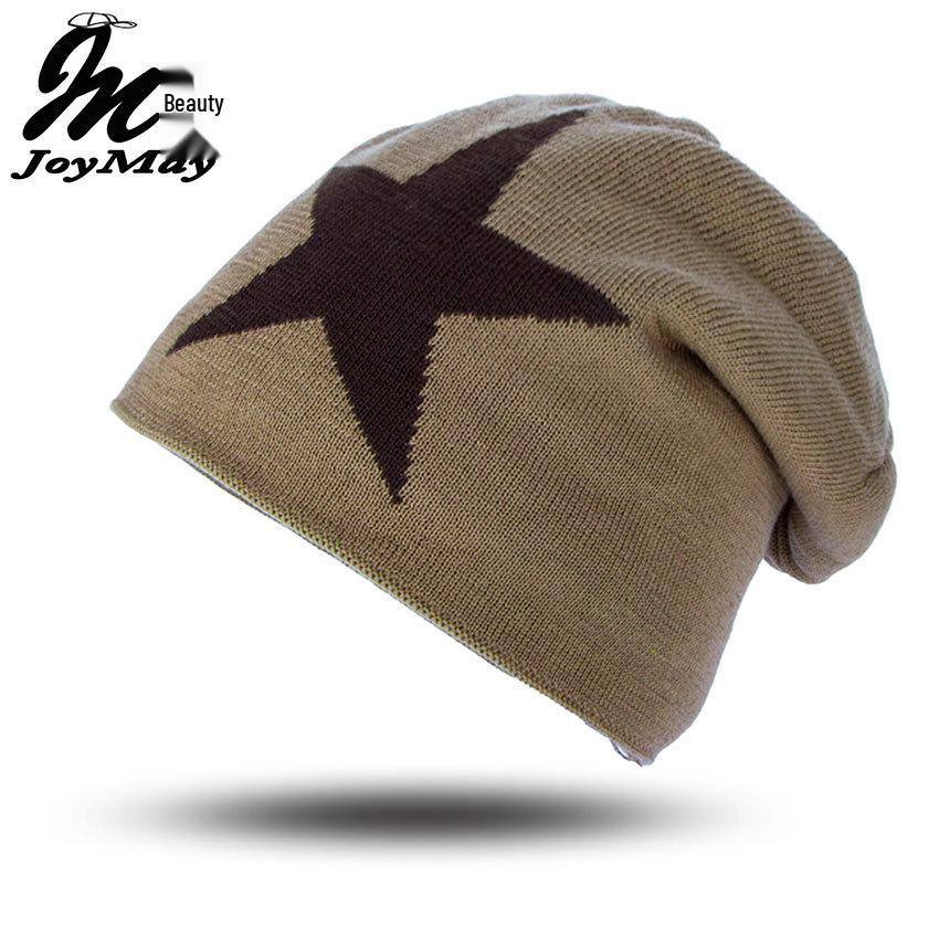 Trendy Korean Style Men's Knitted Wool Hat with Velvet Lining and Star Design for Winter