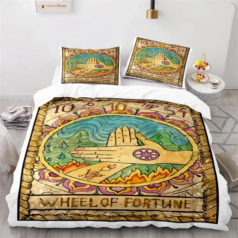 Boho Sun and Moon Duvet Cover Mysterious Astrology Bedding Set Microfiber Witch Wiccan Fortune-Telling Tarot Cards Quilt Cover