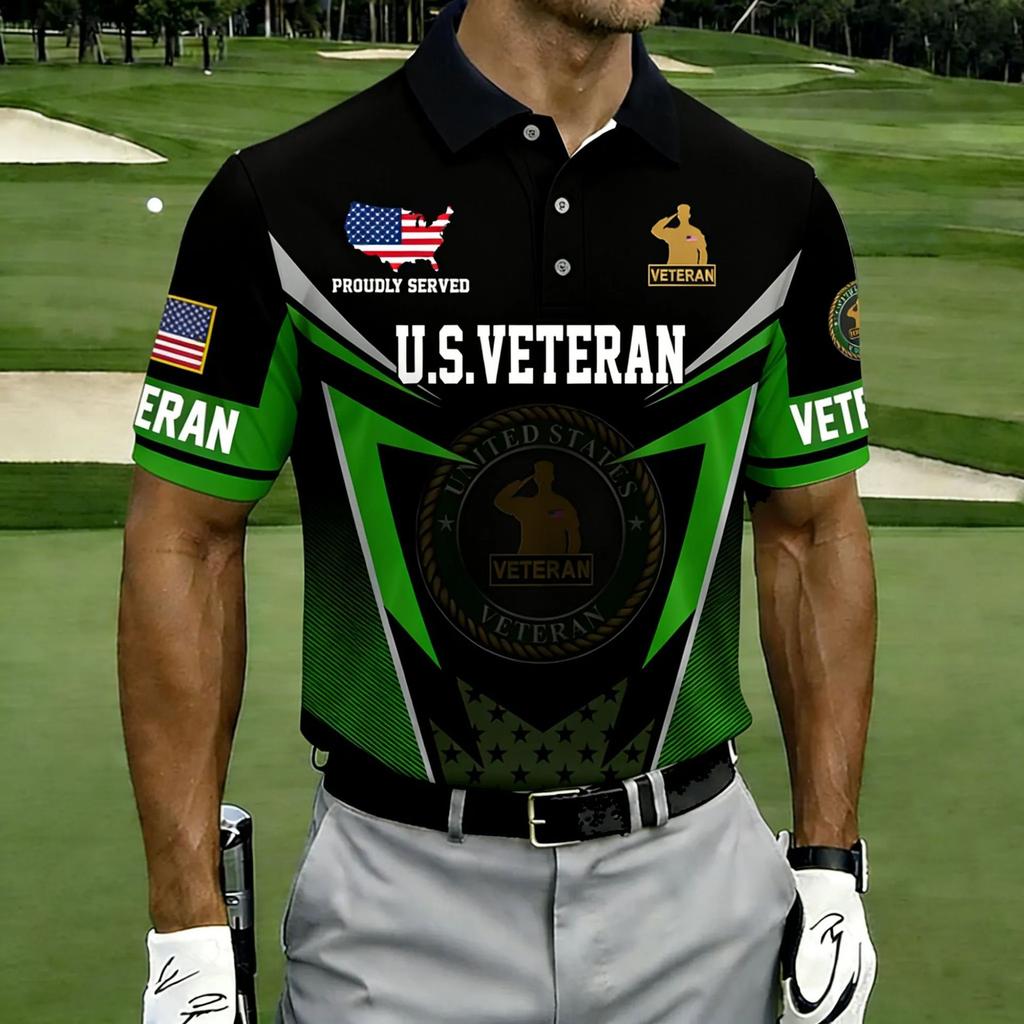 2026 New Men's American Flag 3D Printed Polo Shirt Summer Casual Short Sleeve Lapel Business Sports Top