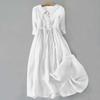 2024 Summer Trendy Lapel Dress: Cotton & Linen, Five-Point Sleeve, Long Skirt