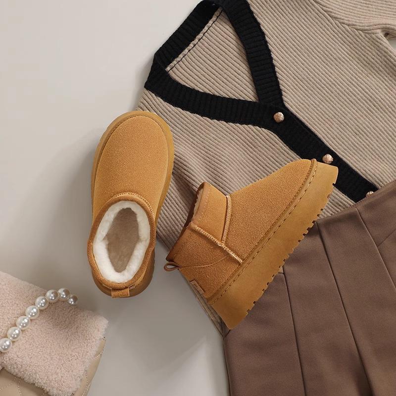 Thick-soled Snow Boots Women's 2025 Fashion New Autumn and Winter Fur Integrated Short Tube High-soled Warm Waterproof Cotton Shoes