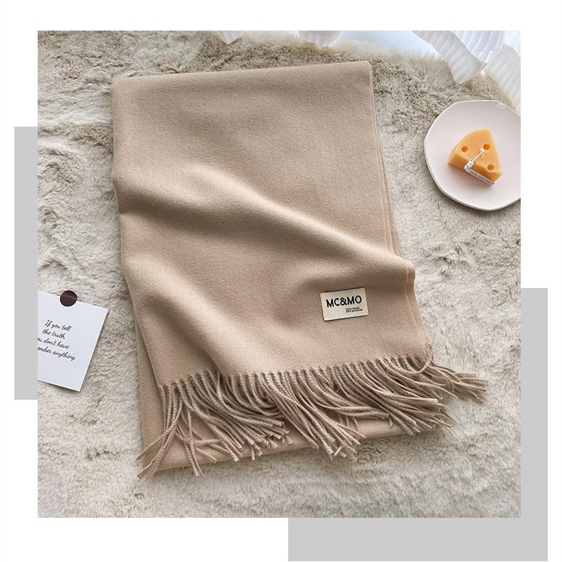 Bufanda de cachemira de imitación cálida para mujer con borlas de color liso para otoño e invierno