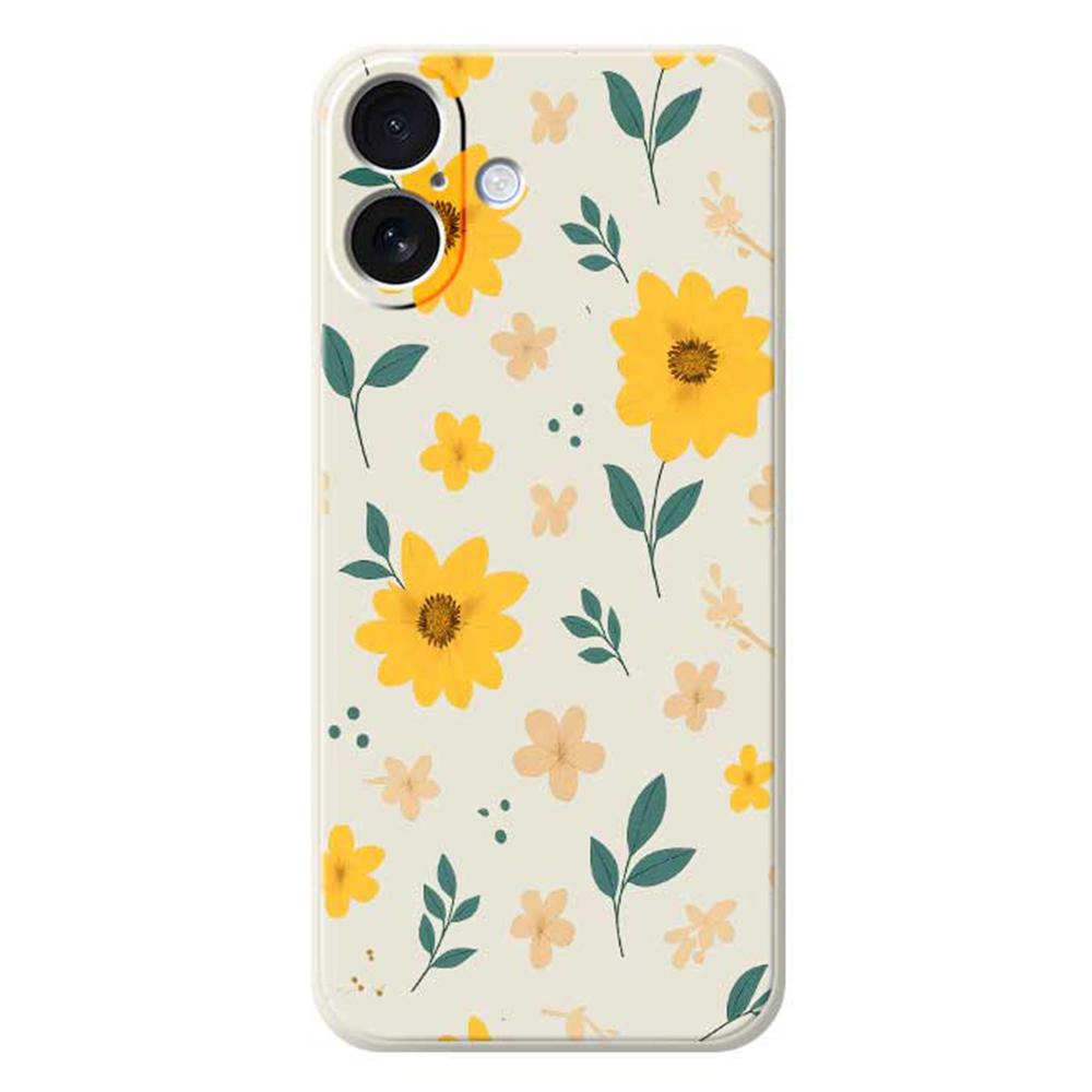 

For iPhone 17 Case Yellow Floral and Leaves Pattern Printing Straight Edge TPU Phone Back Cover Beige