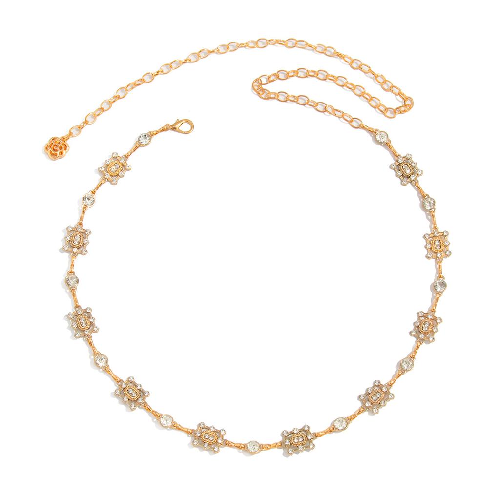Vintage Geometric Square Diamond Splicing Waist Chain Women'S, Fashion Metal Body Chain Waist Chain