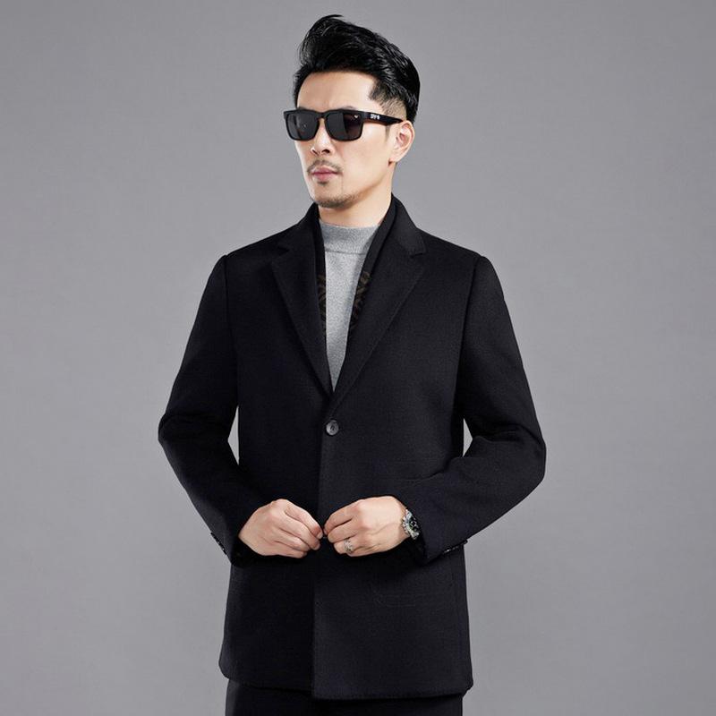 

Зимнее высококачественное двухстороннее шерстяное кашемировое пальто для мужчин с воротником-стойкой и средней длиной, шерстяное пальто с подкладкой, куртка для мужчин 195