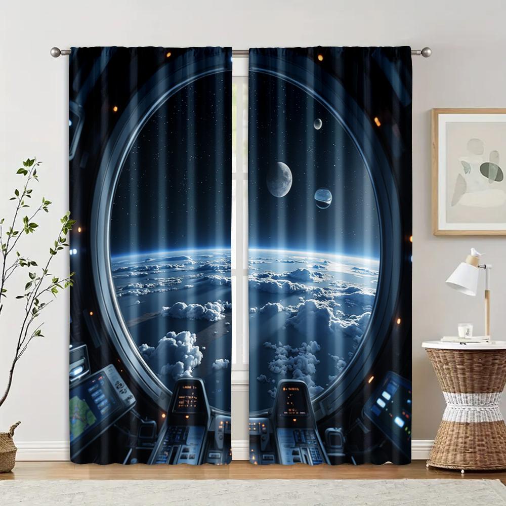 

2 pcs filtering curtains (excluding rods non-movable without batteries) Sci-fi Space for use in bedrooms and living rooms 100*130 HOOK 1pcs