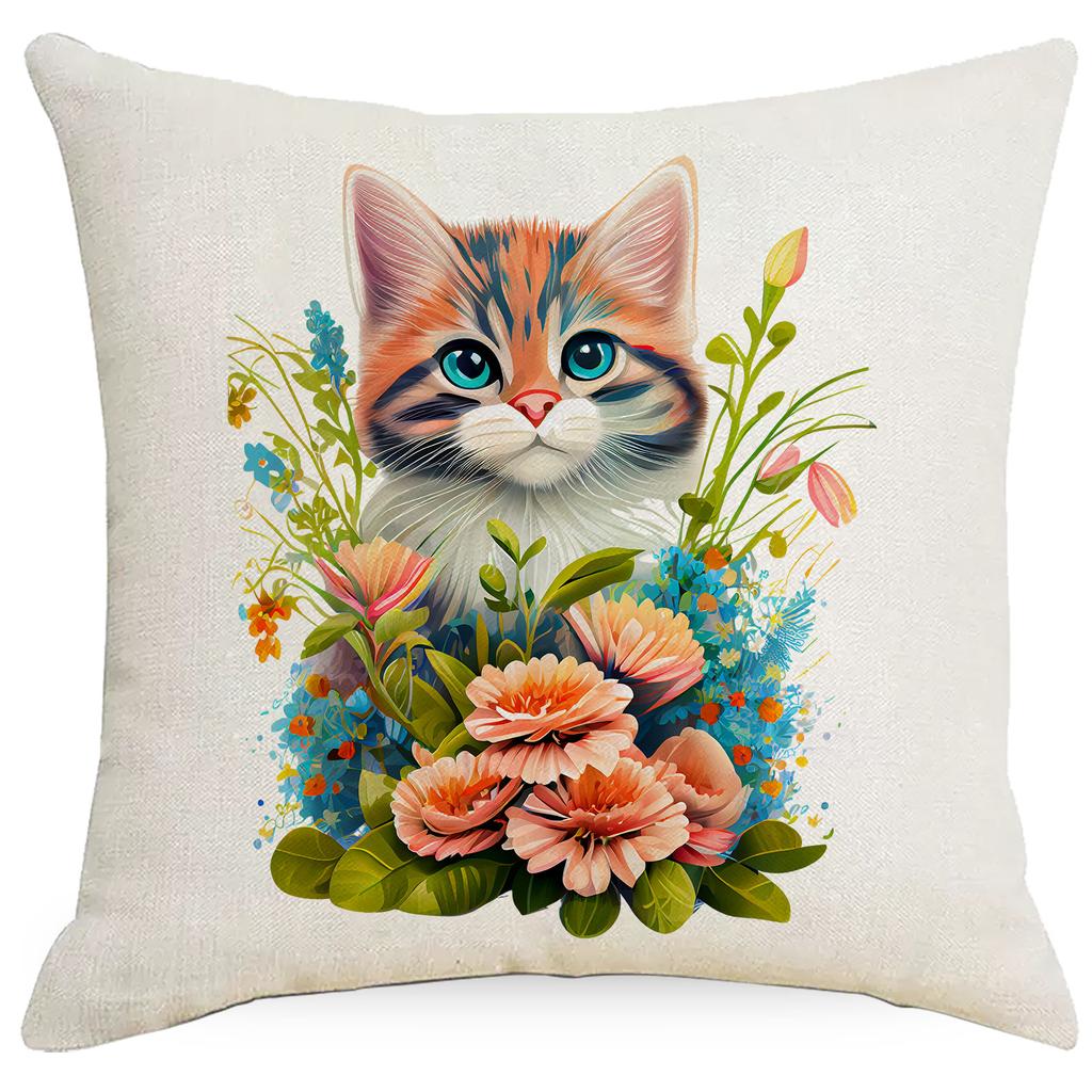 Cute Kitten Printed Watercolor Pillowcase Home Living Room Sofa Cushion Pillowcase