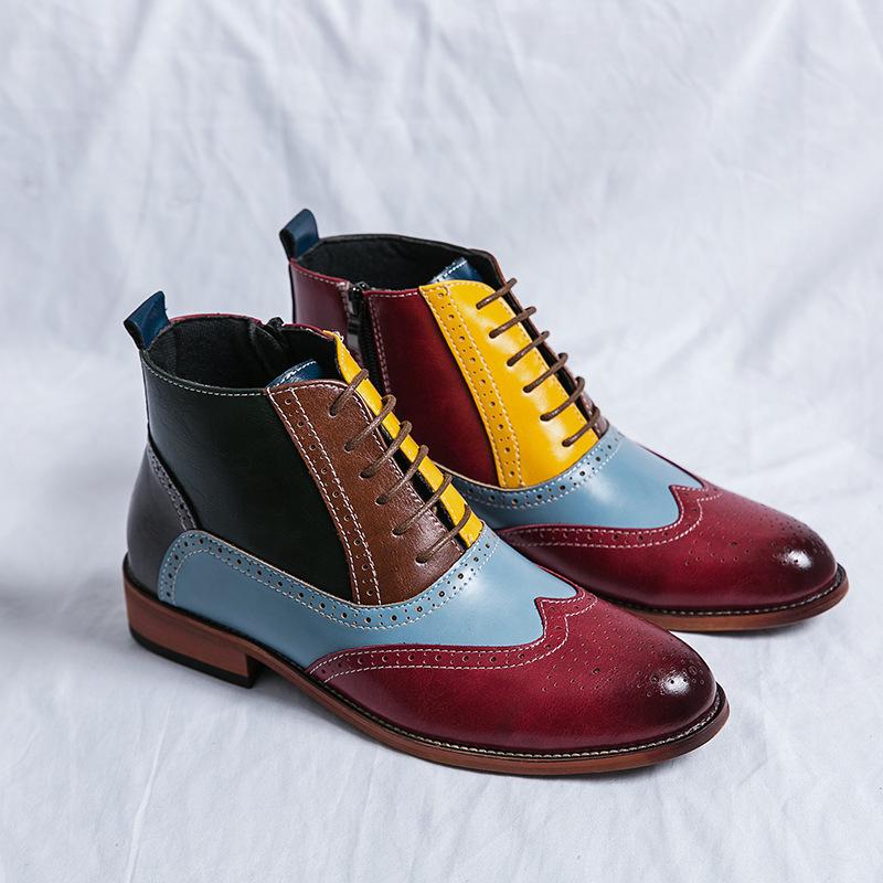 Herren Europäischer Stil Hohe Oxford Leder Patchwork Schnür-Knöchelboots