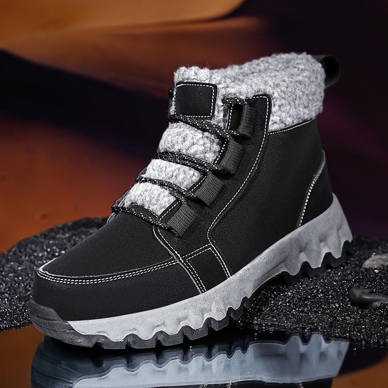 Stivali invernali caldi da uomo alla moda Stivali da neve da uomo caldi in pelle, pelliccia, peluche alla moda Stivali alla caviglia da lavoro antiscivolo fatti a mano Scarpe da uomo alte
