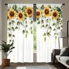 2PCS Digital Printed Curtains, Sunflower Leaf Vibrant Floral Botanical, Rod Pocket Window Drapes for Living Room Bedroom Decor
