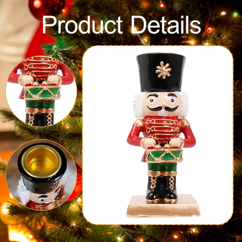 Nutcracker Candle Holder Candlestick Holder Festive Candle Stand Desktop Decoration 4.53inch Nutcracker Ornament for Holiday