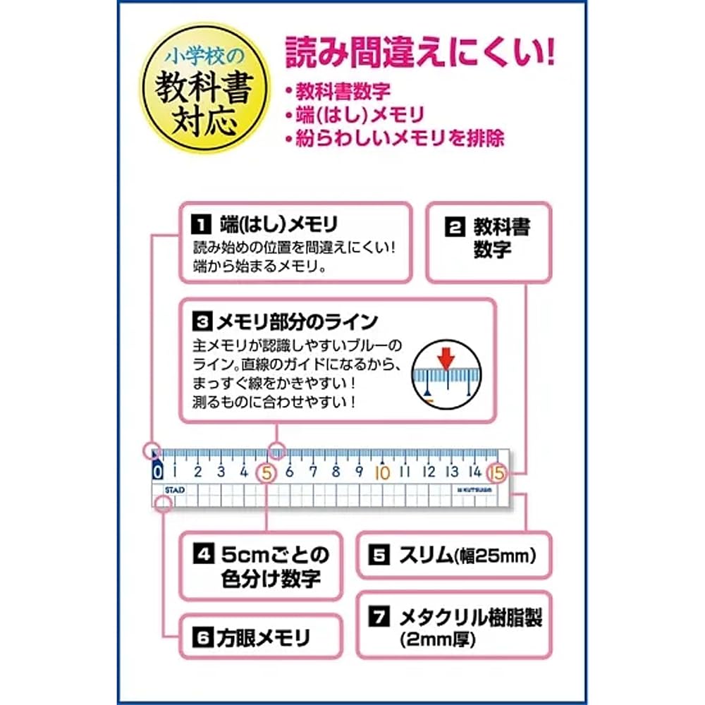 Japanese Product 15cm Plastic Ruler for Elementary School Students