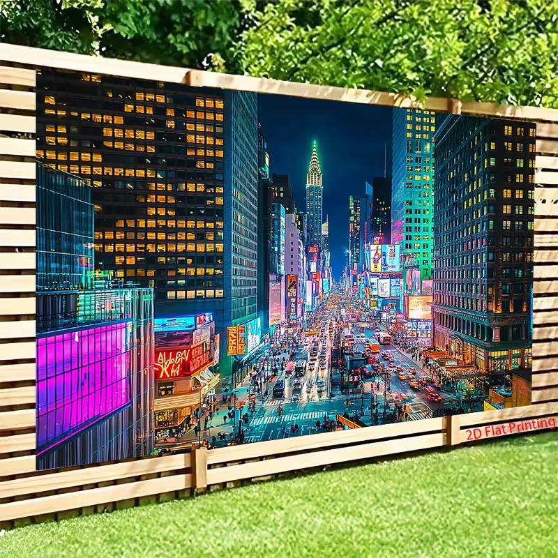 2D Times Square Neon Backdrop, City Night View Photography & Live Stream Banner