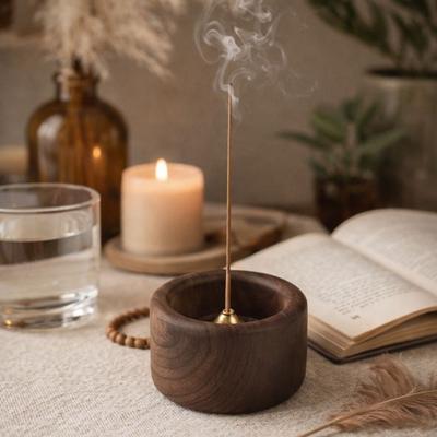 Decorative Retro Wooden Incense Holder Handmade Sturdy Mosquito Incense Holder Round Incense Base Home Decor