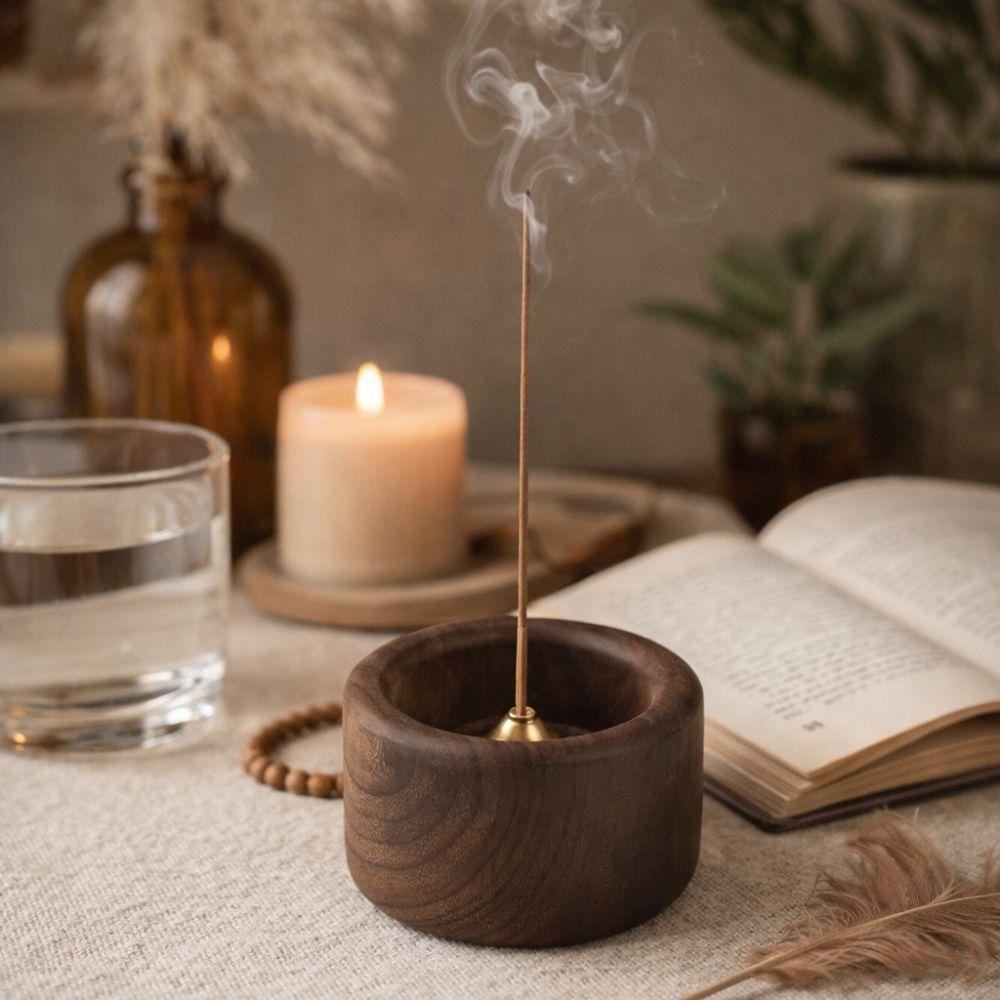 Round Wooden Incense Holder Handmade Incense Base Multi-functional Incense Tray  Tea Ceremony