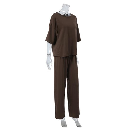 Damskie Zestawy 2-częściowe Casualowy Pulower z Krótkim Rękawem Luźna Góra i Spodnie z Szerokimi Nogawkami Zestaw Letni Dres Lounge