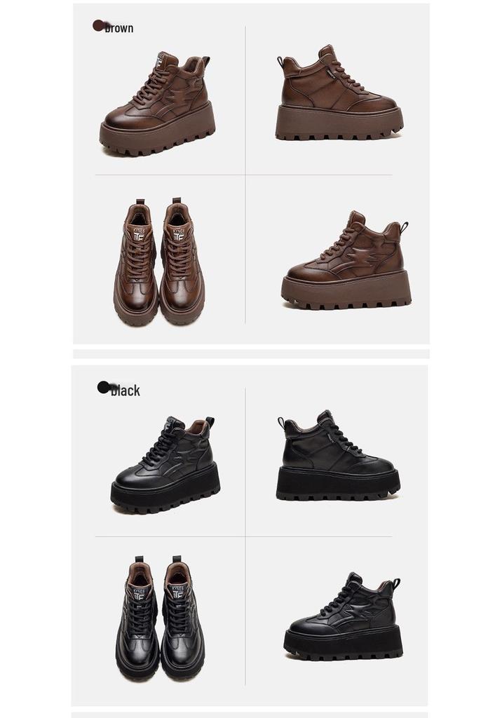 Damen Retro High-Top Schuhe mit Fleecefutter, dicker Sohle und Schnürung