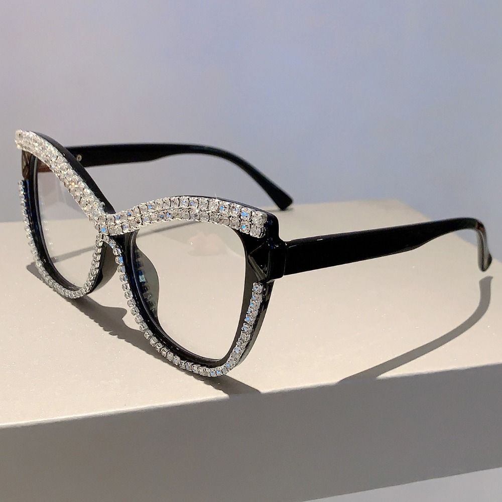 Girl's Gift INS Rhinestone Glasses Fashion Lightweight Large Frame Eyewear Handmade Elegant Women Spectacles Selfie