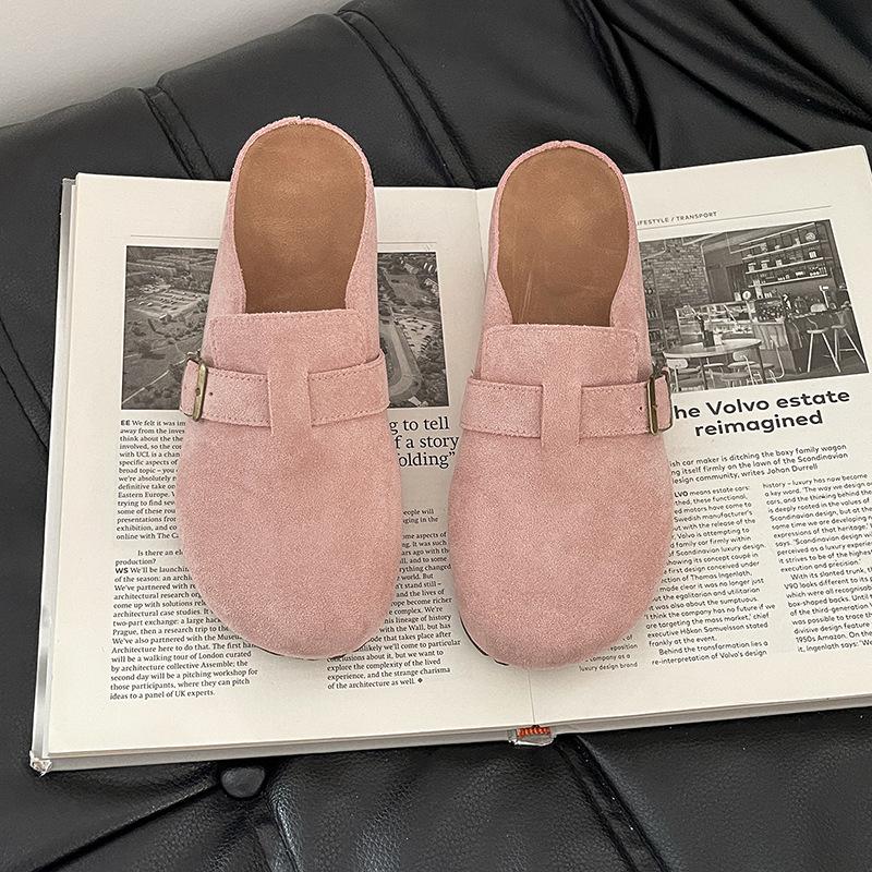 Vielseitige Reparaturmasse lässige Tasche Kopf Halbschuhe Mädchen Herbst Retro Gürtelschnalle Ein Pedal flache Schuhe Tide