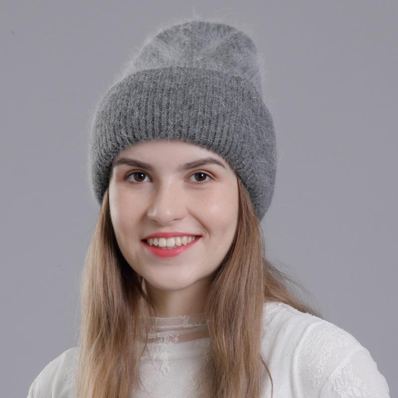 Korean Style Rabbit Fur Knit Hat for Women - Fashionable Autumn/Winter Headband with Earmuffs