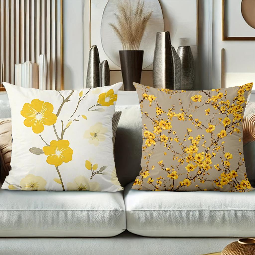 Set Of 4 Yellow Floral Throw Pillow Covers Pattern Cushion Cover Suitable For Sofa Bedroom Car Pillow Cover