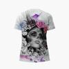 Sommer V-Ausschnitt 3D Schädel bedrucktes Top Modische lässige kurzärmelige Damen T-Shirts