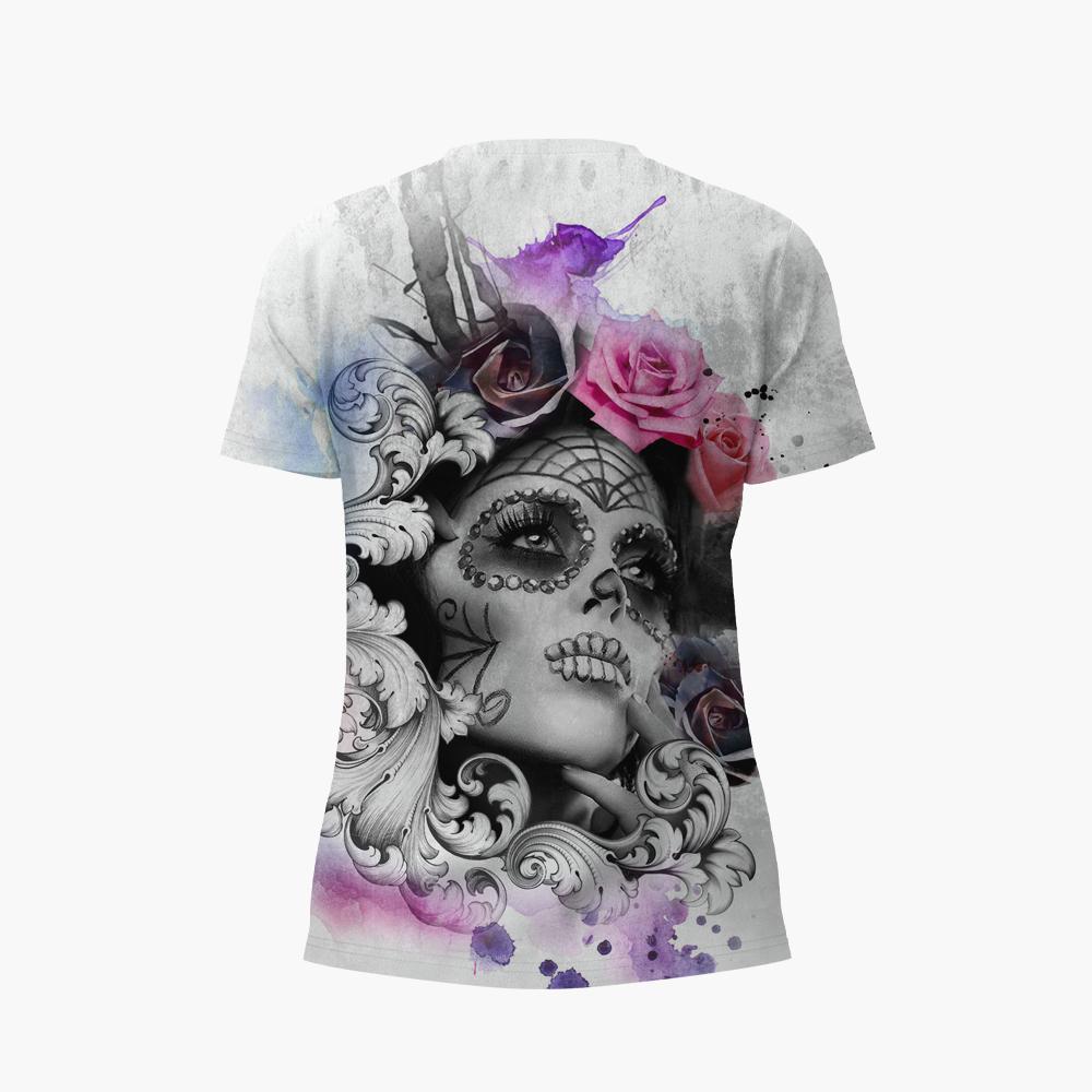 Sommer V-Ausschnitt 3D Schädel bedrucktes Top Modische lässige kurzärmelige Damen T-Shirts