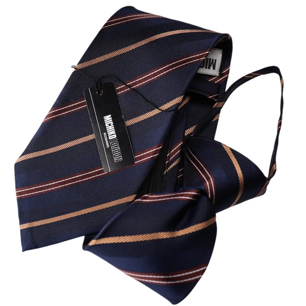 Michiko London Designer Stylish Silk Zipper No Tie Easy To Wear One-Touch Necktie, Gift, Tie, Required, (MKZP-23-A Navy)