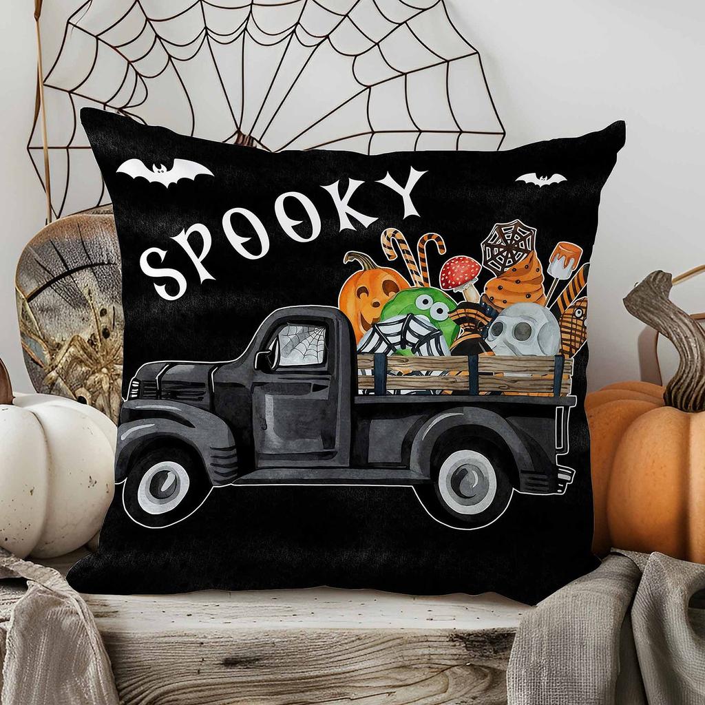 Halloween Decorative Linen Throw Pillow Cover With Single Sided Print (Pillow Insert Not Included)