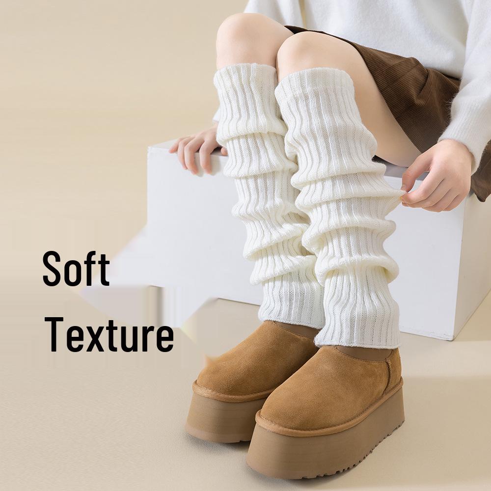 2025 A/W Women's Thick Knitted White Leg Warmers for Autumn/Spring - Hot Girl Style Calf Snow Boots Accessory.