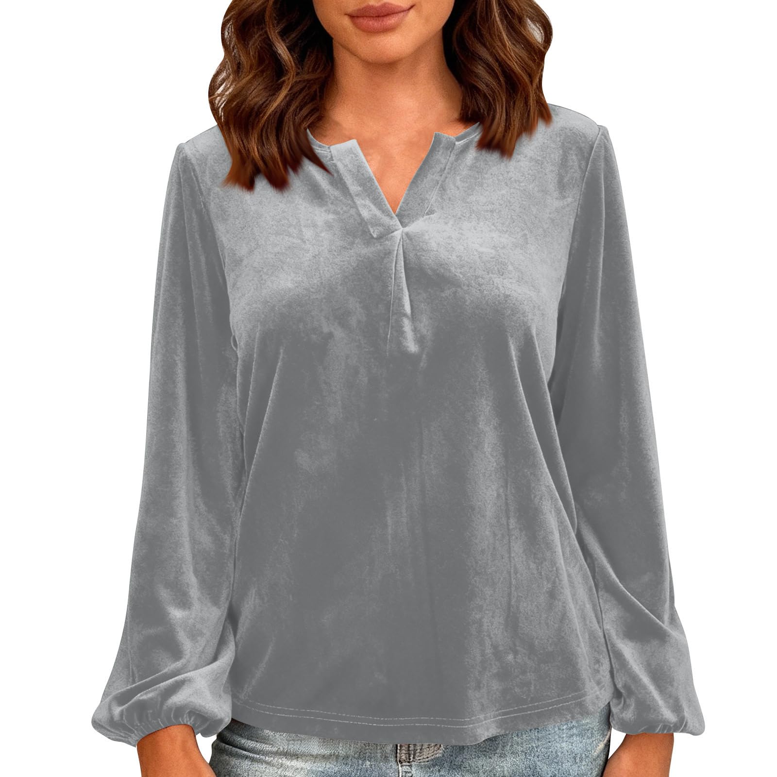 Women s Fashionable Color Loose V Neck Long Sleeved Shirt Top S