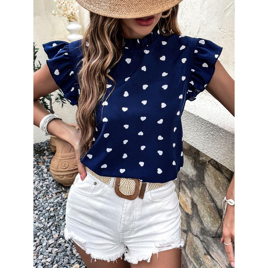 GMXIA Women's Fashion Peplum Short Sleeve Crew Neck Polka-dot Base Shirt Trend