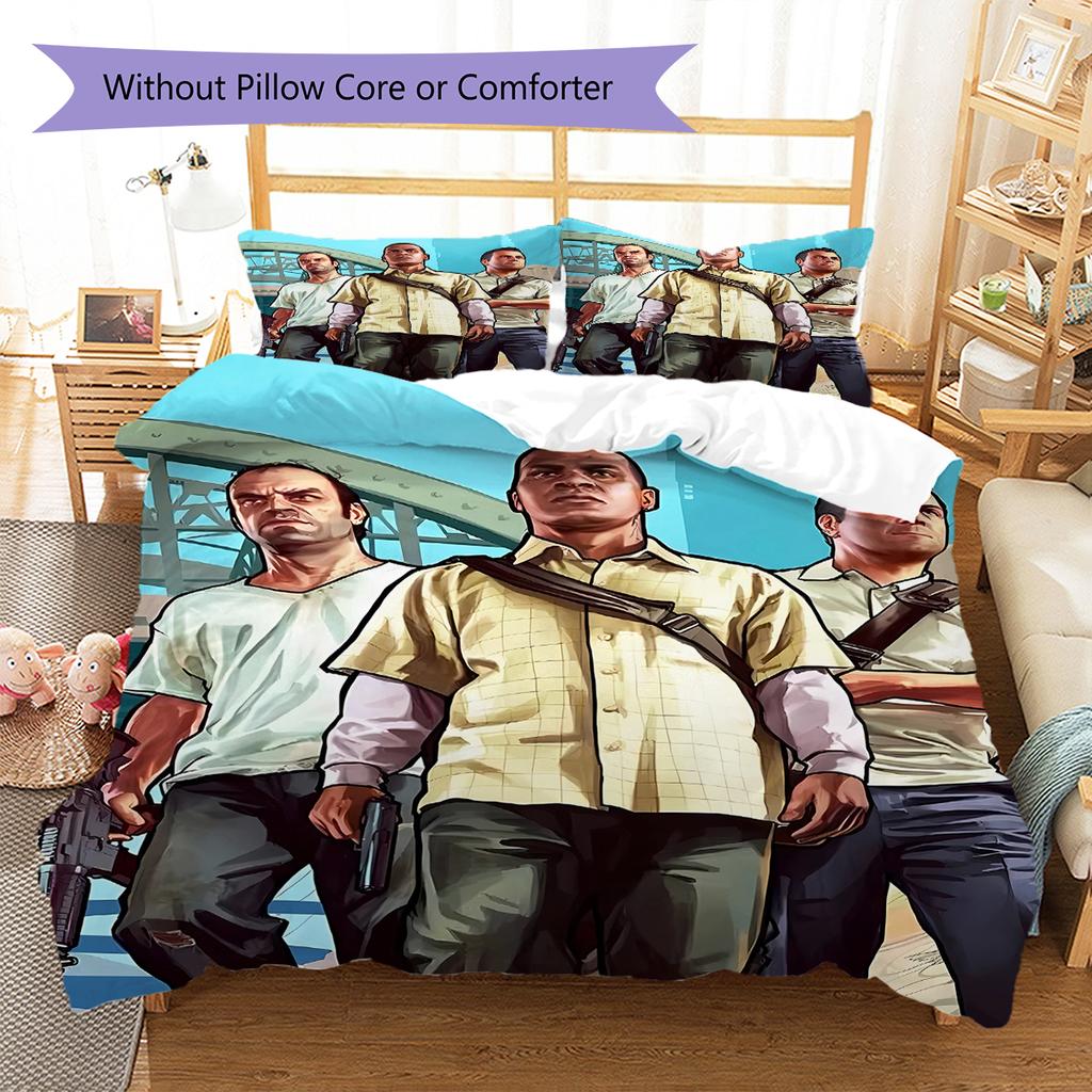 Grand Theft Auto Pattern Bedding,Quilt Set Quilt Cover Pillowcase Home Birthday Gift (1 * duvet cover + 2 * pillowcase, without core)