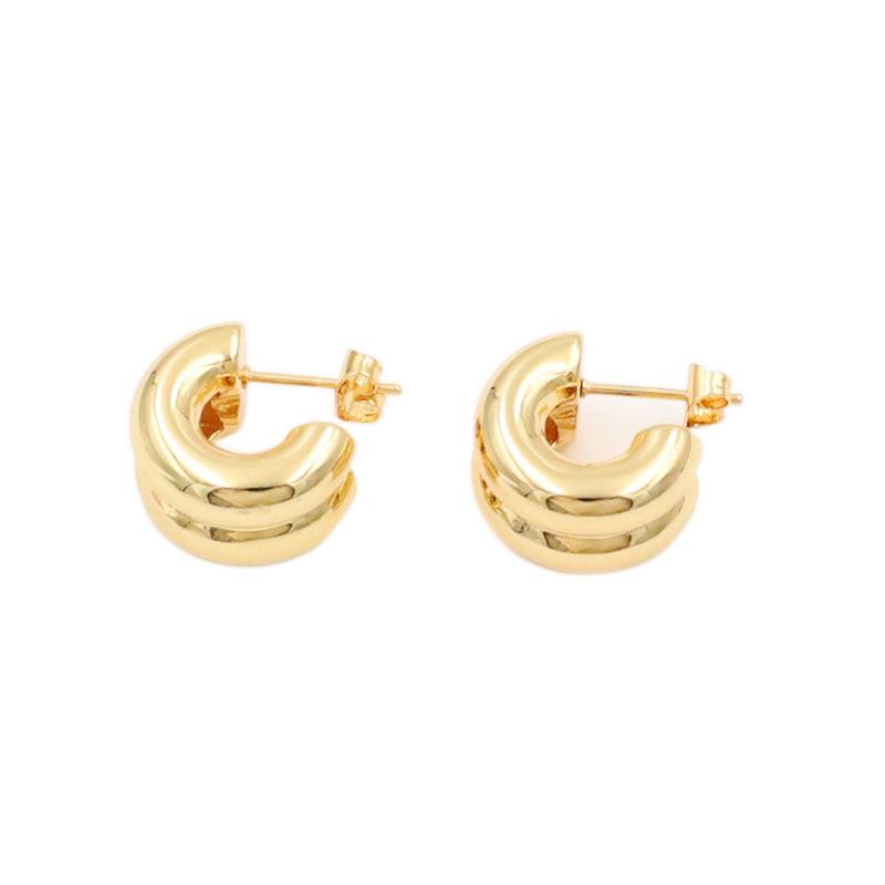 Stylish And Simple Titanium Steel Double-Layer C-Shaped Earrings, Earrings, Women'S 18K Gold-Plated Versatile Stud Earrings, Advanced Sense