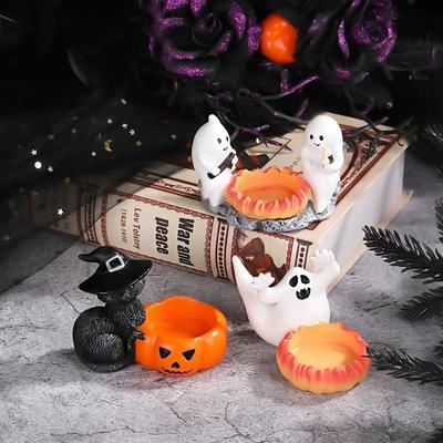 Creative Cartoon Halloween Candle Holder Resin Decorative Pumpkin Candelabra Vintage Desktop Ornament Table Centerpiece