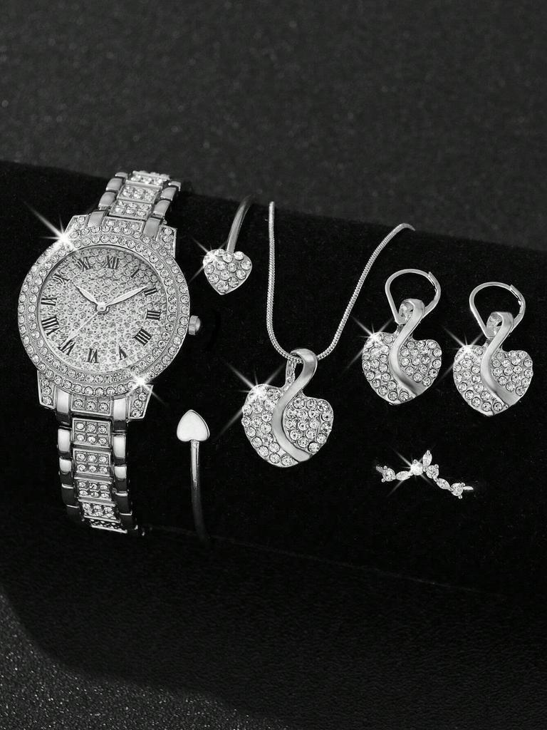 Ladies Watch Cornucopia Fashion Casual Roman Quartz Set, Full Diamond Bracelet Fashion Watch