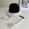 Winter women's color matching straps cute travel warm knitted hat imitation rabbit fur fashion wool hat