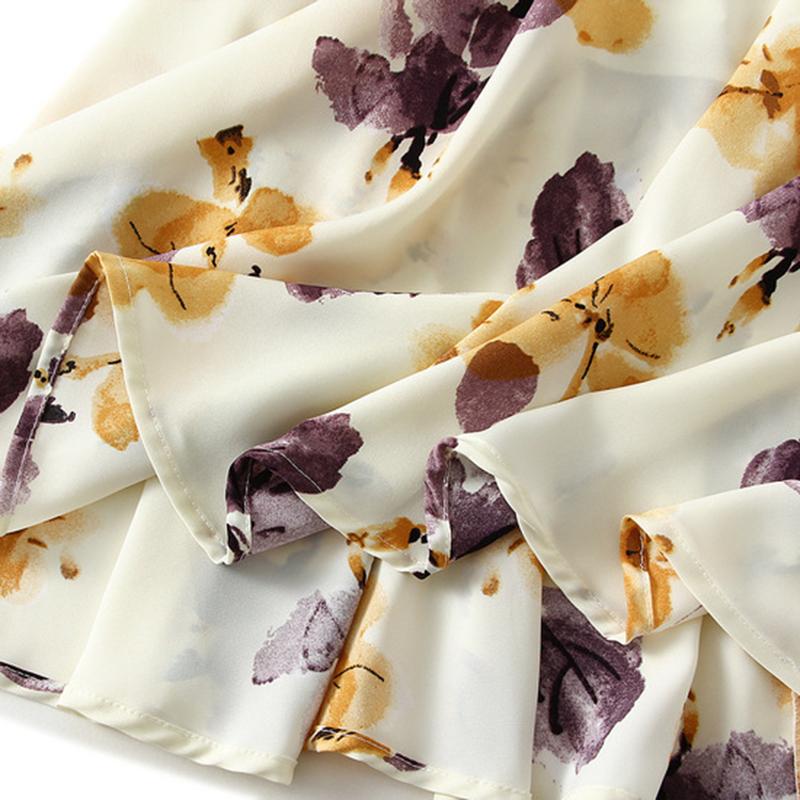 Qooth Fustă Elegantă Imprimată Fustă Plină Imprimată Floral Fustă Casual Șifon Lungime Glezna QT2111