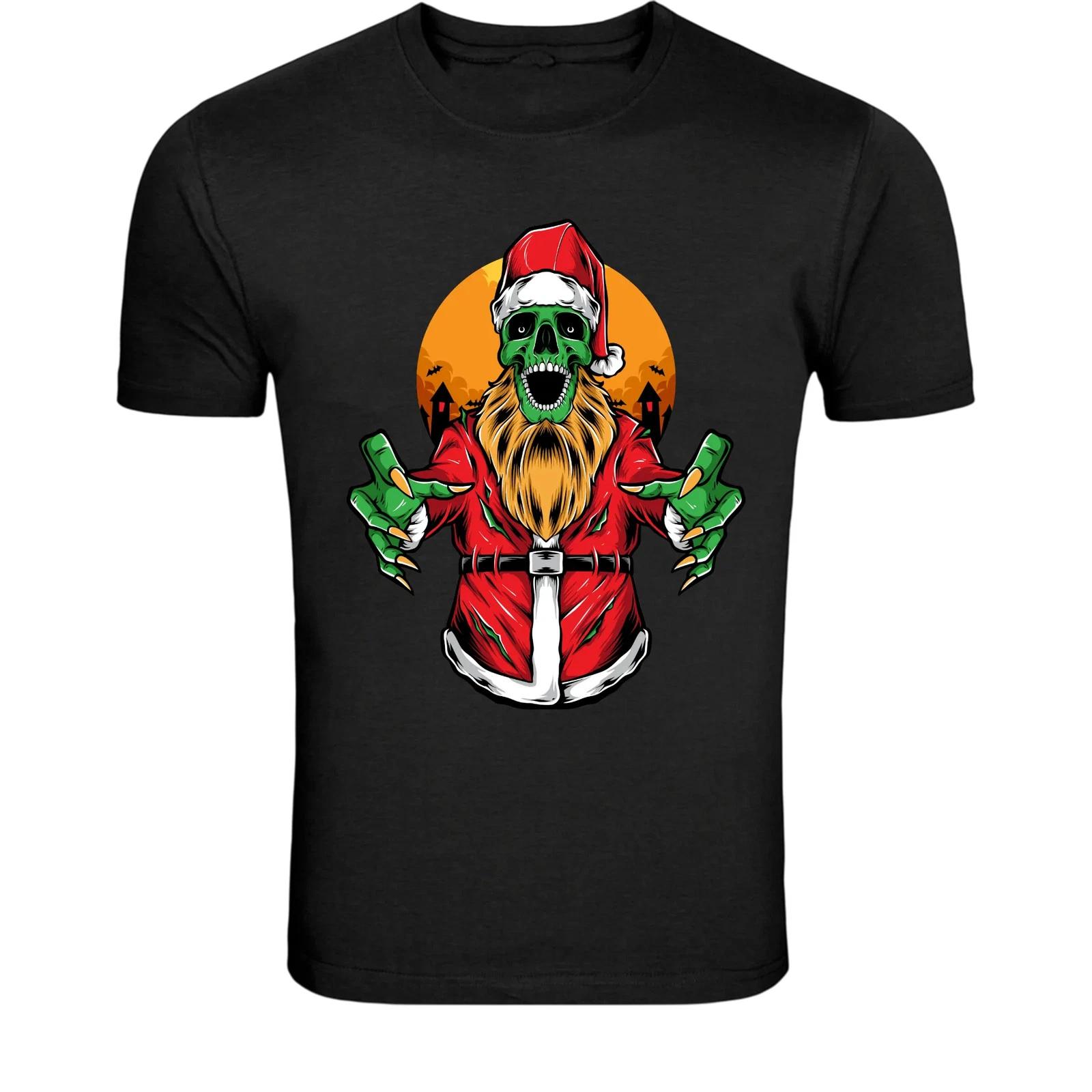 Zombie Santa Claus Horror Christmas T-Shirt - Scary Xmas Skeleton L
