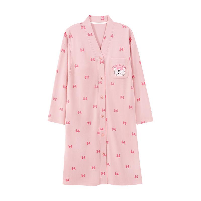 Pyjama mit Brustpolstern Damen Frühling und Herbst Baumwolle Langarm Mutterschaftsröcke Wochenbettkleidung Nachgeburt Schwangerschaft Stillen Dünn