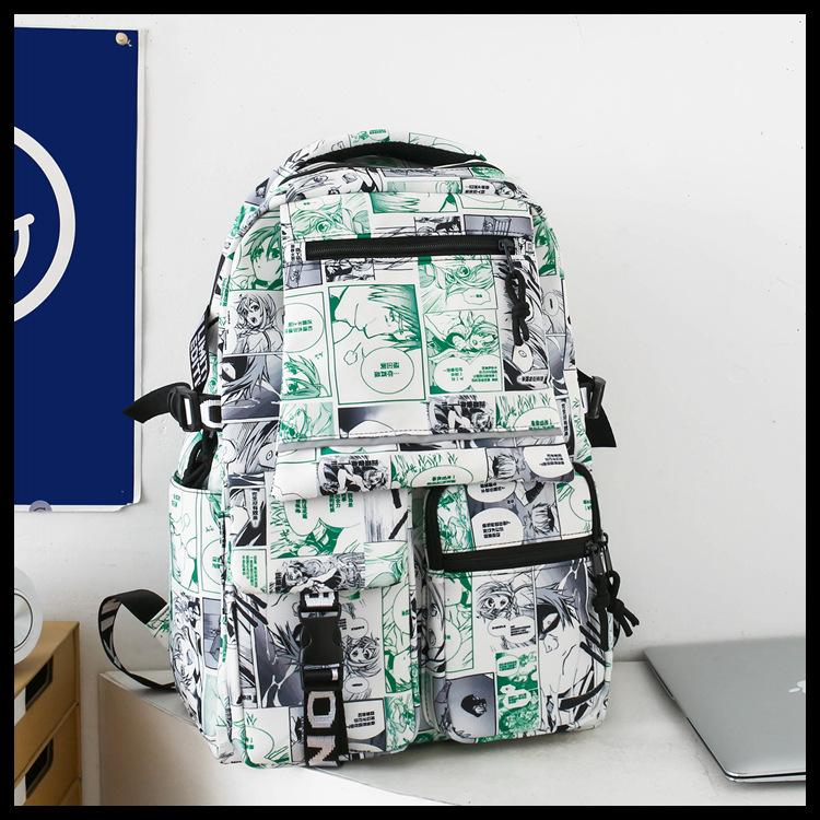 

Fashion new large-capacity graffiti student bag street trendy cool men s backpack female college student travel schoolbag зелений