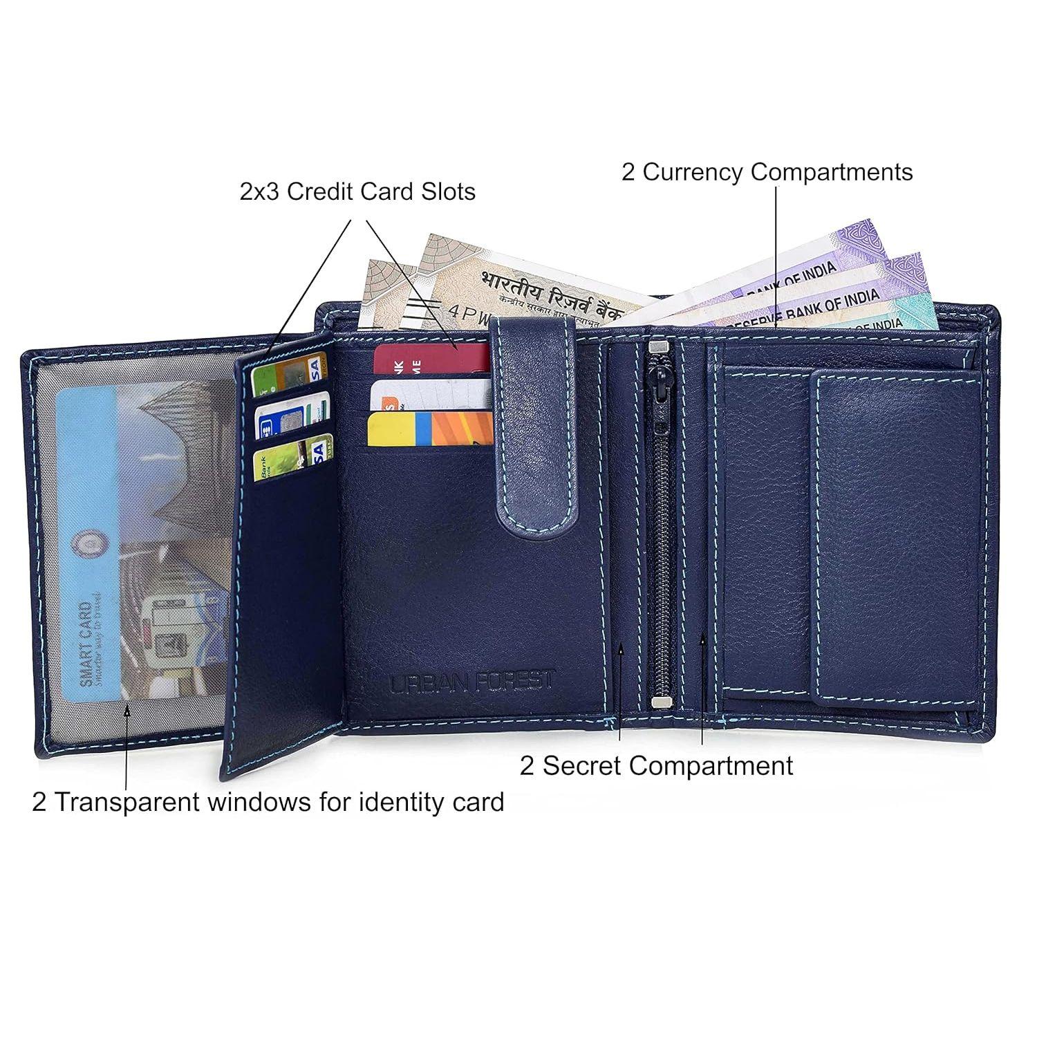 Мужской кожаный кошелек синего цвета — фото 4