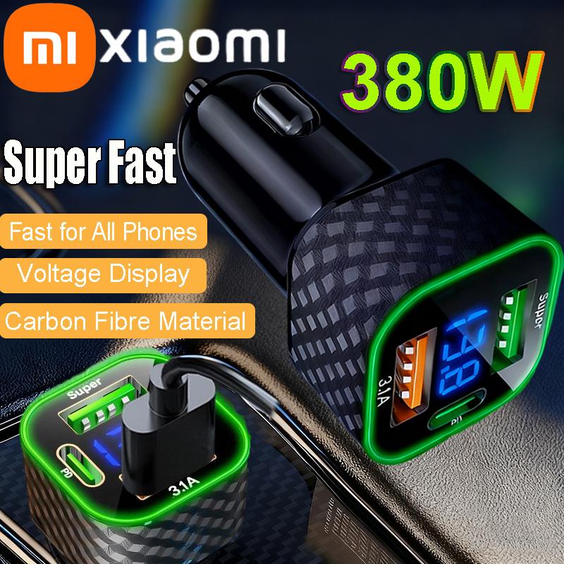 Xiaomi 380W USB C Car Phone Charger Dual PD 4 in 1 with Voltage Display Super Fast Charge Adapter For iPhone Oppo Vivo Samsung